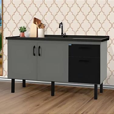 Imagem de Gabinete de Cozinha 2 Portas Armário de Pia 2 Gaveta 144cm (Cinza/Preto)