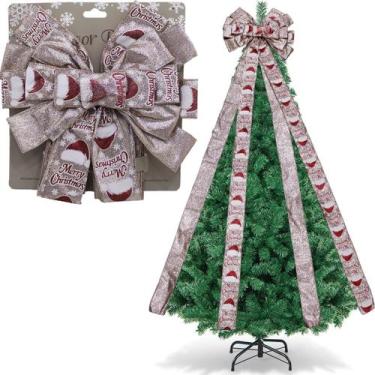 Imagem de Laço Decorativo Merry Christmas Ponteira Árvore Natal 140cm - Genérico