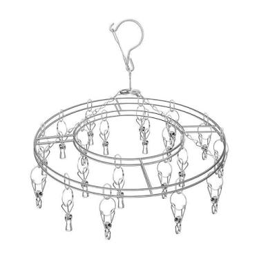 Imagem de Cabideiro de Aço Inoxidável com Clipes - Antiperda, Secagem Rápida 360° - Ideal para Varanda e Lavanderia (Varal Com 20 Prendedor Redondo)