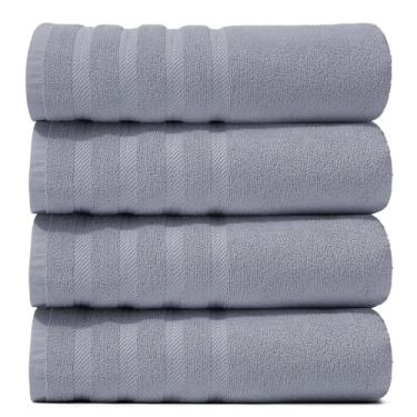 Imagem de Hearth & Harbor Toalhas de banho para banheiro - Toalhas de banheiro de luxo 100% algodão fiado em anel - 4 toalhas de banho macias e altamente absorventes, azul pedra