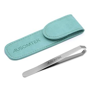 Imagem de AUSOMTEK Beard Tweezers, White Hair Plucking Tweezers, Stainless Steel, Fine Hair Removal Tweezers, Eyebrows Shaping Tool, 5mm Tip, Cyan PU Case 1Pack