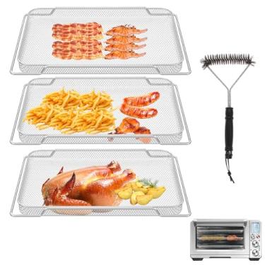 Imagem de 3 bandejas de substituição para fritadeira a ar, portátil, lavável na lava-louças, 36 cm x 27 cm de grau alimentício, grelha, grelha, placa para grelha, placa de crocante, acessórios de peças, ótimo
