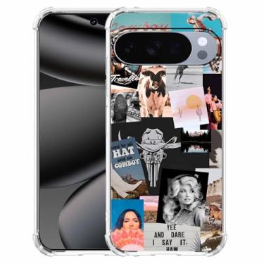 Imagem de malegaon Cowboy Cowgirl Western Country Art Colage, capa completa de TPU macio moderno para Google Pixel 10/10 Pro, transparente