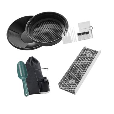 Imagem de FTVOGUE 12 Polegadas Portable Slueice Box Kit de Panorning de Ouro Pan de Peneiramento Empilhável Conjunto Com Ferramentas de Prospecção Backpack de Peneira de Liga de Alumínio para