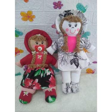 Imagem de Kit 2 Bonecas de Pano Artesanal 45cm e com Chupeta Estampas Diversas -