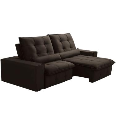Imagem de Sofá Retrátil Reclinável Para Sala 3 Lugares 250cm Curie F04 Veludo Marrom Escuro - Lyam Decor