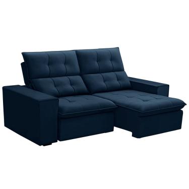 Imagem de Sofá Retrátil Reclinável Para Sala 3 Lugares 230cm Vincent F04 Veludo Azul - Lyam Decor