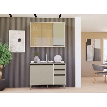 Imagem de Cozinha Compacta 2 Peças Sem Tampo Linea Luciane Móveis Pátina Ff-mocca Laca