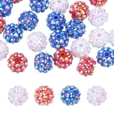 Imagem de PATIKIL Contas de strass de resina de 12 mm para caneta com contas, pacote com 30 bolas de discoteca brilhantes em pedaços redondos de chiclete para chaveiro com contas, vermelho/azul/branco