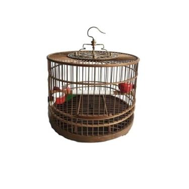 Imagem de Gaiola de pássaro circular de bambu com gancho fácil de pendurar pérola gaiola pequena para carregar ninho de pássaro