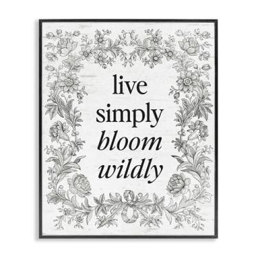 Imagem de Stupell Industries Arte giclée emoldurada preta com borda vintage Bloom Wildly, design por Lettered and Lined, 14 x 11