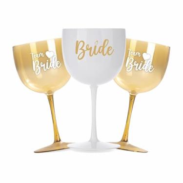 Imagem de Kit 15 Taças Gin Vodka 580ml Acrílica - Personalizadas Chá de lingerie despedida de solteira madrinhas Bride Noiva - Aloha (Taça Dourada - Bride)