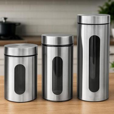 Imagem de Conjunto Pote de Inox com Visor Vítreo 1L, 1,3L e 1,8L - Mimo Style