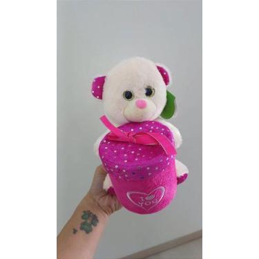 Imagem de Urso Caco Rosa Claro Presente Redondo com Brilho 'I LOVE YOU' - 21 cm 