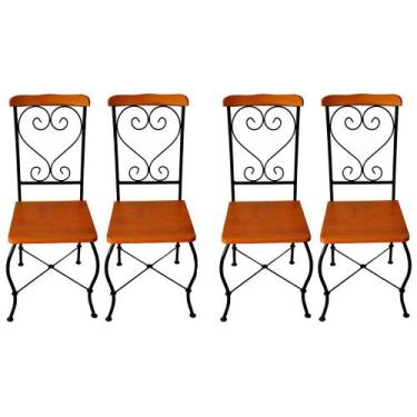 Imagem de Cadeira de Jantar Conjunto com 4 Estilo Industrial Rustica Ferro e Mad