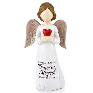 Imagem de EOMSTU Estatueta de anjo pintada à mão da simpatia 14,5 cm - Presente memorial de luto para perda da mãe pai avó - decoração de lembrança de cura com sentimento eterno perdido, resina de pedra