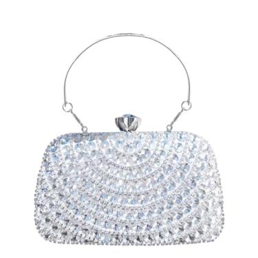 Imagem de Bolsa Clutch Festa Feminina Prata Full Diamond Estilo Hip-Hop Mão Ombro Transversal Com Correntes Removíveis