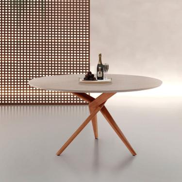 Imagem de Mesa Tampo Texturizado 135x135cm Madeira Maciça Hope Imbuia Natural / Off White