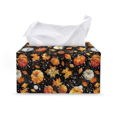 Imagem de Bivxisrvo Capa de caixa de lenços de abóbora de Ação de Graças à prova d'água com caixa de lenços de armazenamento capa retangular de couro PU capa de caixa de lenços para piquenique ao ar livre capa