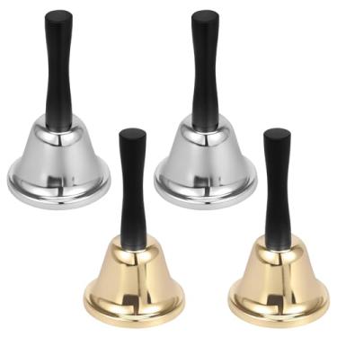 Imagem de Sino de mão, sino de chamada de mão de 4,6 polegadas, sino de jantar clássico, sinos de metal extra alto com cabo de madeira, para multiuso para casamentos, Natal, escola, serviço, bar de hotel