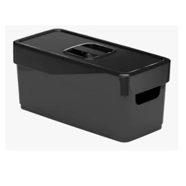 Imagem de Caixa Organizadora Multiuso 2,35 Litros Com Tampa Preta Pequena Versátil Nitron Cozinha Escritório Banheiro Organização