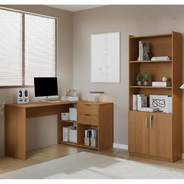 Imagem de Conjunto Para Escritorio Com Mesa em L NT2060 e Armário Multiuso Notável Móveis 