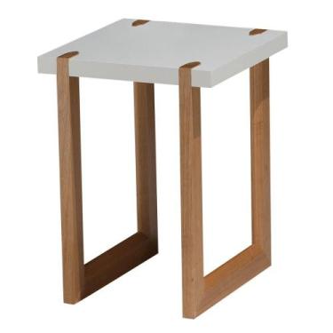 Imagem de Mesa Lateral Zurique Univ 45 cm Tampo de Madeira Laca Branca Base Made