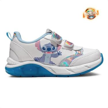 Imagem de Tênis Disney Stitch Lights Infantil Sem Cadarço, 26, Branco, Azul