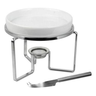 Imagem de Rechaud Para Queijo Brie Com Faca Aço Inox E Cerâmica 15cm - Fracalanz