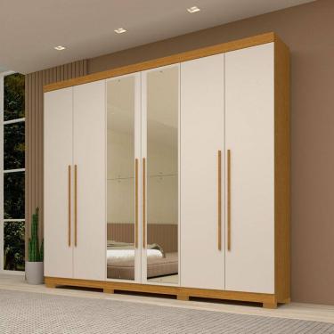 Imagem de Guarda-Roupa Casal Nubia 6 Portas 4 Gavetas com Espelho 100% Mdf Cinamomo/Off White - Acp Móveis