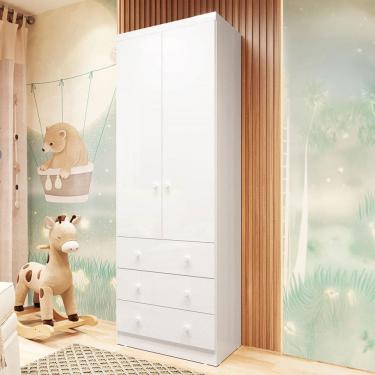 Imagem de Guarda-Roupa de Bebê Smim New 2 Portas 3 Gavetas 100% Mdf Branco Brilho - Móveis Peroba