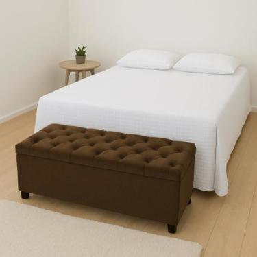 Imagem de Puf Baú Estofado Em Capitonê Queen 160x40x45cm Marrom Escuro - Produto