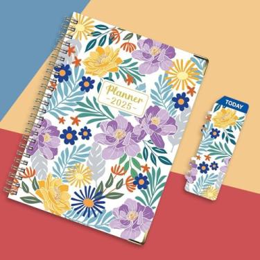 Imagem de Agenda 2025 semanal e mensal com revestimento de metal encadernado em espiral para professores (padrão de fundo branco)