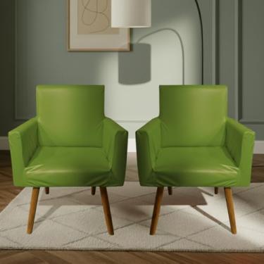 Imagem de Kit De 2 Capas Para Poltrona Nina Decorativa Sala Escritorio Quarto Em Malha Gel Liso (Verde oliva)