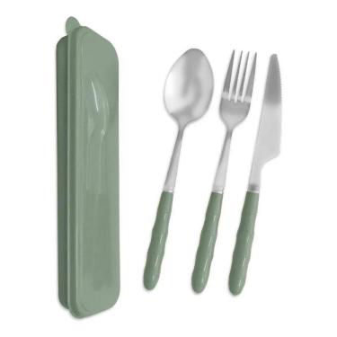 Imagem de 2X Kit Jogo De Talheres Inox 3 Peças Com Estojo Para Marmita