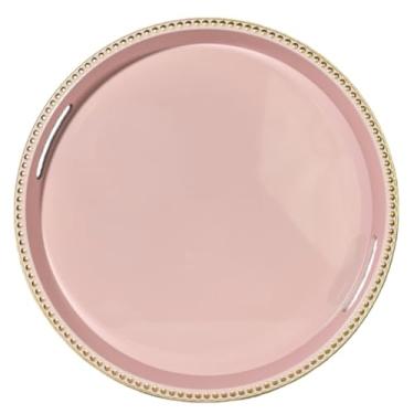 Imagem de Umisriro Bandeja decorativa rosa para mesa de café, bandeja de servir de plástico com contas redondas para balcão de cozinha, otomano, sala de estar, (33 cm)