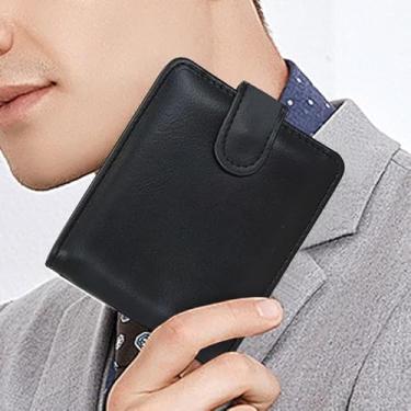 Imagem de Carteira masculina, carteira dupla de poliuretano para homens, porta-cartões de crédito multifuncional com vários compartimentos e botão para negócios, festas, compras, Preto, Casual