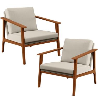 Imagem de Kit 02 Poltronas Decorativas Para Sala de Estar Petra B04 Linho Cru - Lyam Decor