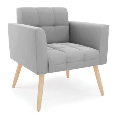 Imagem de Poltrona Elisa Suede Pés Palito Natural - D'rossi Cor Cinza