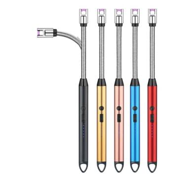 Imagem de Isqueiro Acendedor Elétrico USB Recarregável – Toque de Botão, Sem Gás, À Prova de Vento, Ideal para Fogão, Churrasco, Velas e Cozinha (Cores Sortidas)