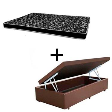 Imagem de Cama Box Baú Solteiro 88 Tecido Sintético Marrom Com Colchão Hamburgo - 100% Espuma - D28 Preto 55x88x188