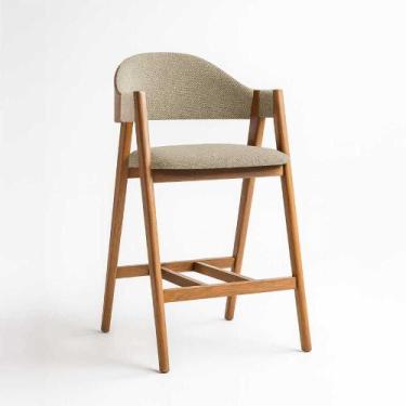 Imagem de Banqueta Alta com Encosto Estofado em Tecido Linho e Estrutura de Made