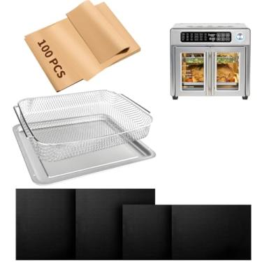Imagem de Conjunto de acessórios para fritadeira de ar compatível com Emeril Lagasse 26 Qt conjuntos de utensílios de forno de fritadeira a ar extra grande com cesta de frigideira a ar, forro de teflon