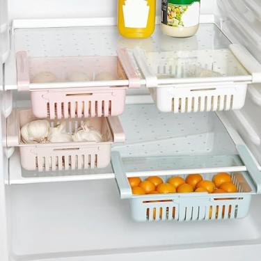 Imagem de Organizador retrátil de gaveta de geladeira com orifícios respiráveis, caixa de armazenamento para lanches, frutas, itens pequenos
