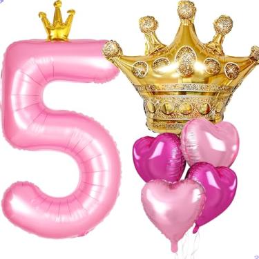 Imagem de Decorações de festa de aniversário de princesa pêssego, coroa rosa grande de 101,6 cm, 5 balões para meninas, decorações de aniversário de princesa pêssego, lembrancinhas de festa, aniversários (balão