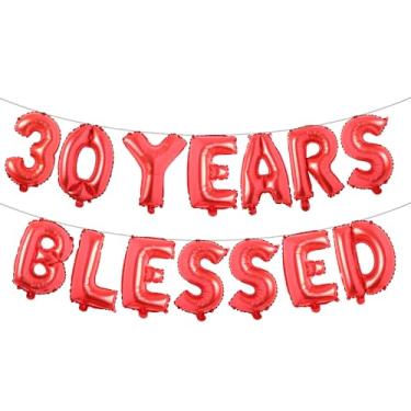 Imagem de 30 Years Blessed Banner de balão multicolorido com glitter, decorações de festa de aniversário de 30 anos/casamentos, cenários de sinalização (30 YEARS BLESSED Red)