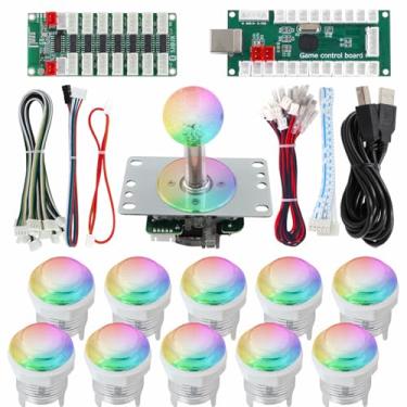 Imagem de SJ@JX Arcade USB Encoder Kit with RGB LED Buttons & 4/8-Way Sanwa Joystick, Mechanical Black Switches, Plug & Play Game Controller for PC, MAME, Raspberry Pi, Windows