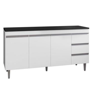 Imagem de Balcão De Cozinha Andréia Branco Com Tampo 150 Cm Preto Fosco – Ajl