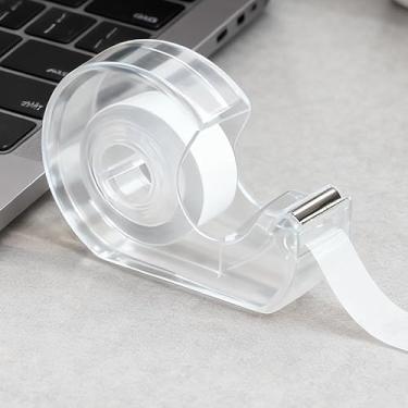 Imagem de Cortador dispensador de fita portátil transparente, suporte de fita adesiva em forma de caracol de plástico com borda serrilhada de metal para uso doméstico no escritório