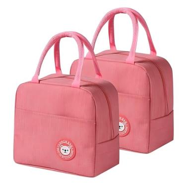 Imagem de Kit 2 Bolsa Térmica Portátil Lancheira Marmita Infantil de Mão para Viagem Piquenique (Rosa)